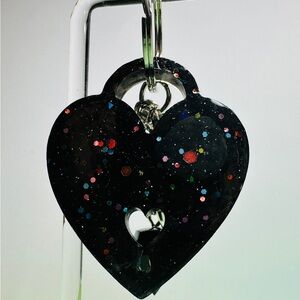 Black Heart Pendant with Colorful Glitter key chain handmade